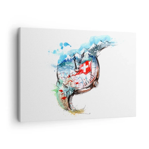 Tablou pe pânză Canvas - Un peisaj în acuarelă al Elveției într-un design mecanic - 70x50cm - Spiritul Elveției - Decorațiune modernă pentru perete pentru living și dormitor ARTTOR