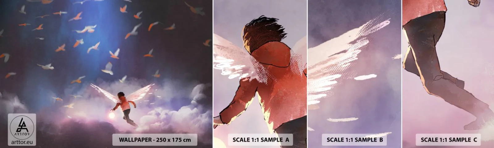 Mostră tapet autocolant Deluxe Sticker - Este nevoie de imaginație și curaj - Abstracția, Fantezie, Icar - 100x30 cm