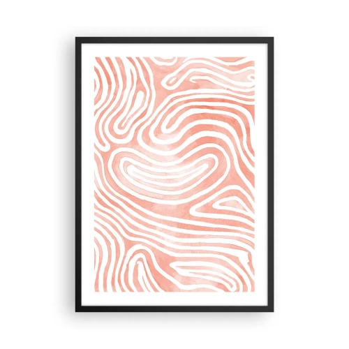 Poster în ramă neagră - Linii abstracte în nuanțe de somon și alb - 50x70cm - Într-un labirint de coral - Decorațiune modernă pentru perete pentru living și dormitor ARTTOR