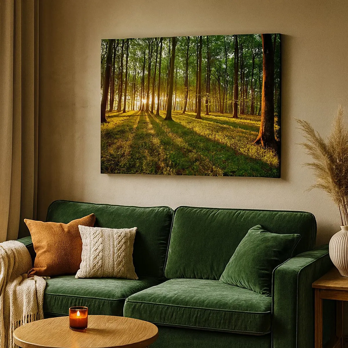 Tablou pe pânză Canvas - Soarele care apune în pădurea de foioase - 70x50cm - Fotografia tuturor primăverilor - Decorațiune modernă pentru perete pentru living și dormitor ARTTOR