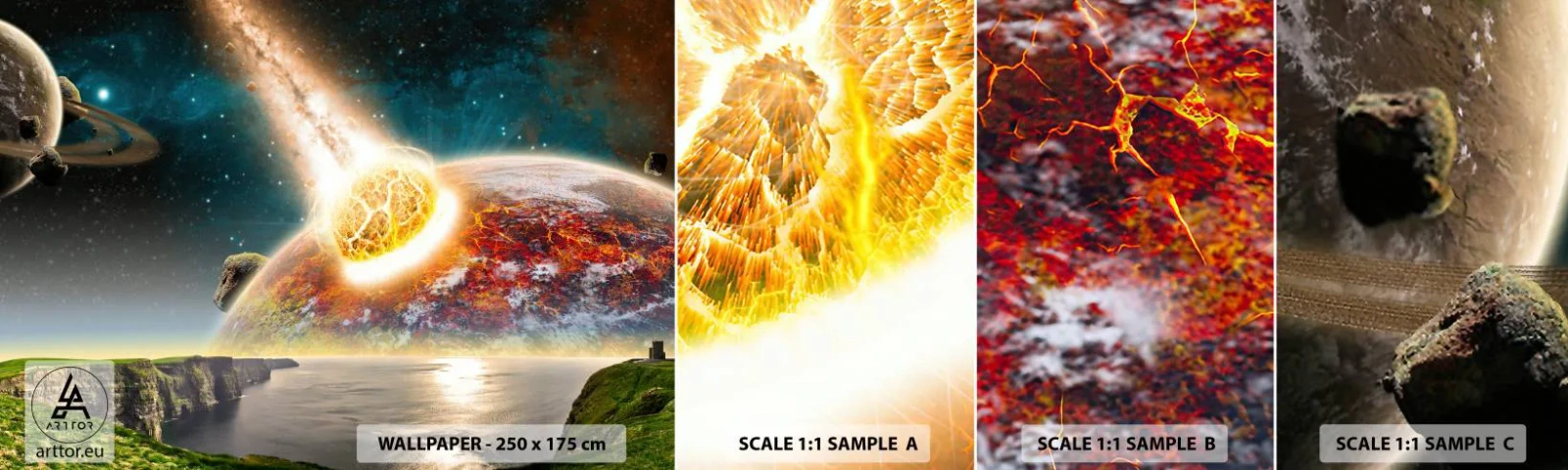 Mostră tapet autocolant Deluxe Sticker - Drama spațială - Abstracția, Peisaj, Cosmos - 100x30 cm