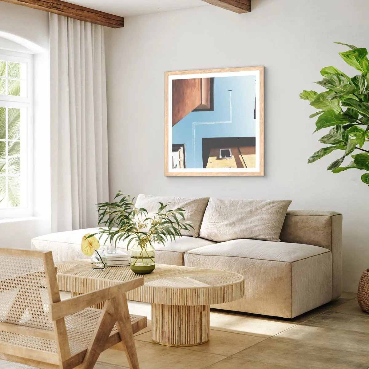 Poster în ramă de stejar deschis - Deasupra labirintului urban - 60x60 cm