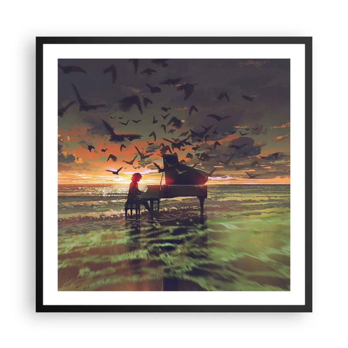 Poster în ramă neagră - Concert pentru pian și valuri - 60x60 cm