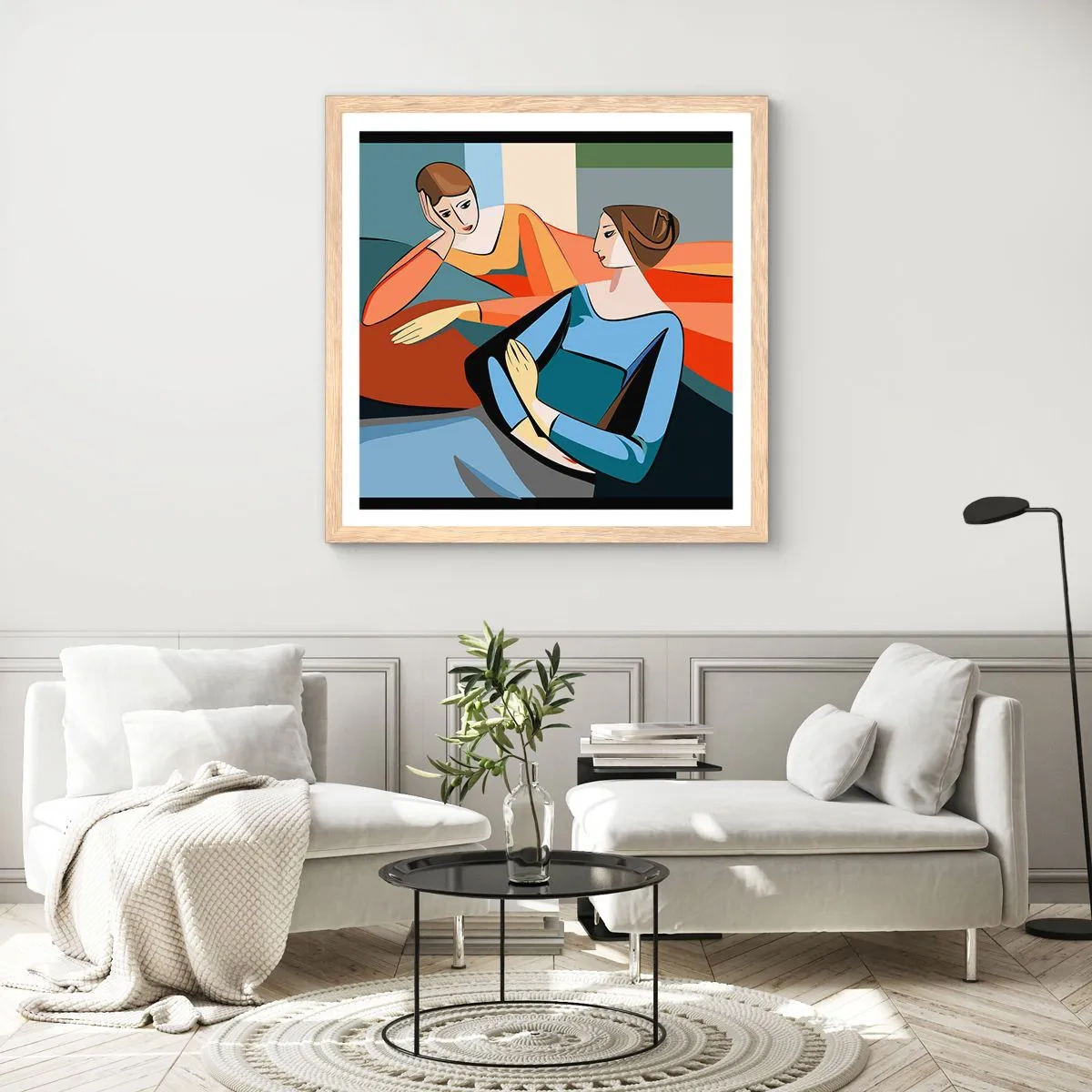 Poster în ramă de stejar deschis - Un moment de confidențe - 60x60 cm