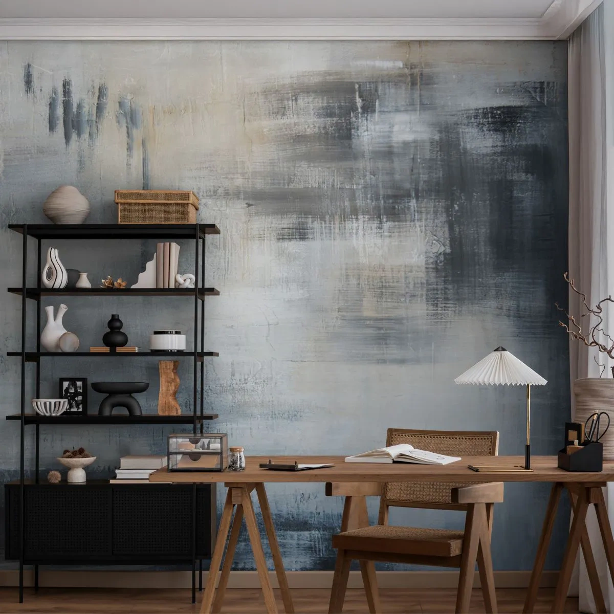 Tapet Premium Sand - În spatele unui voal albastru - Bucată, Abstracția, Industrial - 150x105 cm