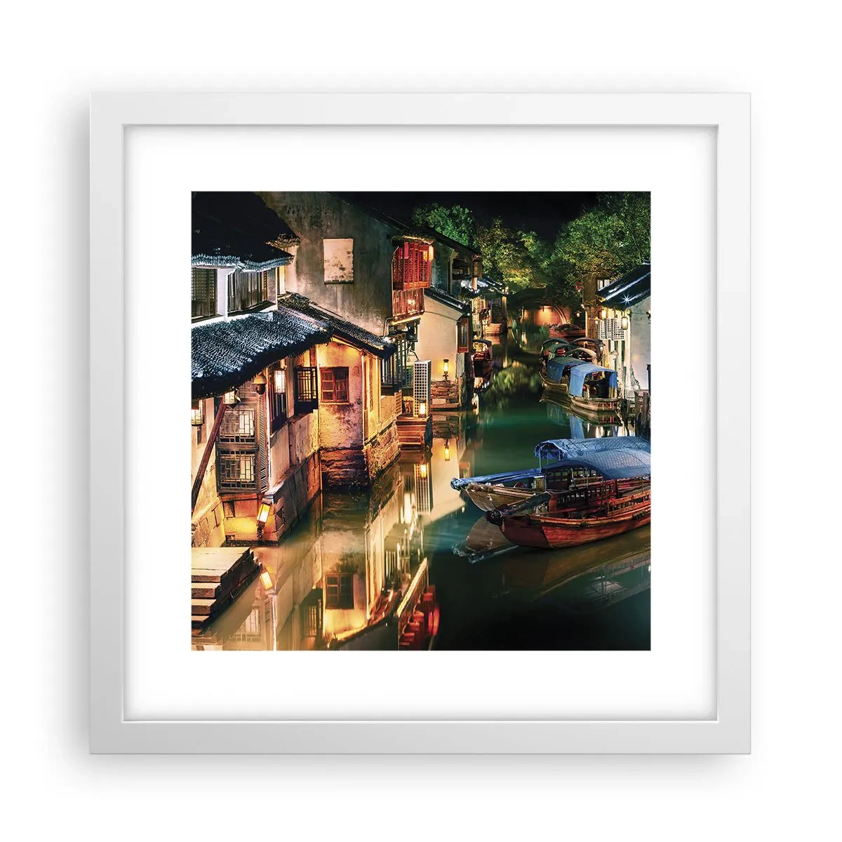 Poster în ramă albă - O seară pe o stradă chinezească - 30x30 cm