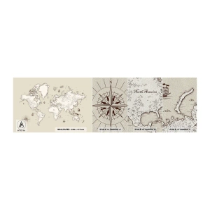 Mostră tapet Premium Sand - O călătorie în jurul lumii - Harta lumii, Continente, Corabie de pirati - 100x30 cm