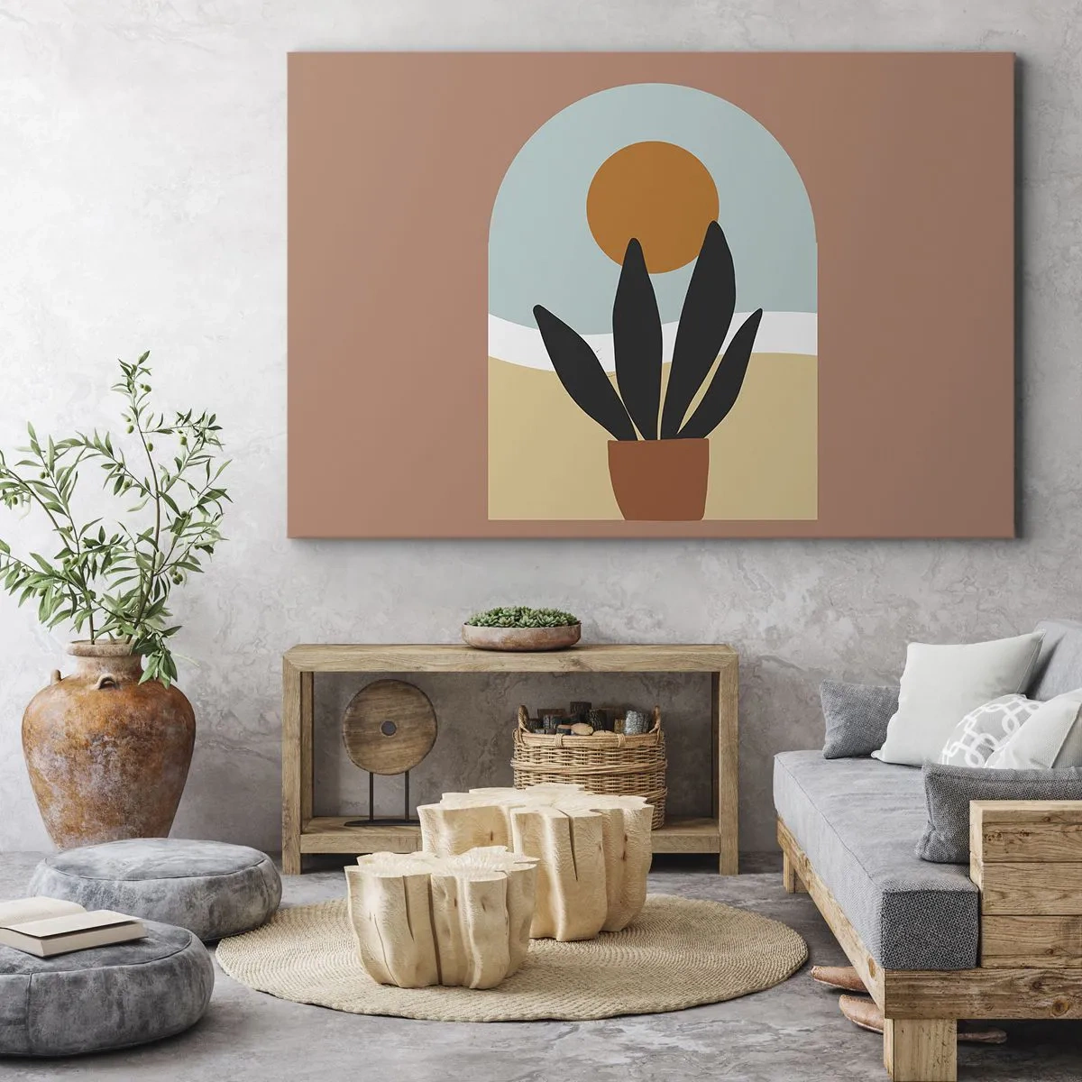 Tablou pe pânză Canvas - O plantă neagră într-un ghiveci, protejată de soare - 70x50cm - Bucurii mici - Decorațiune modernă pentru perete pentru living și dormitor ARTTOR