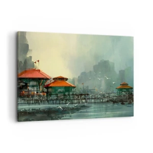 Tablou pe pânză - O zi ploioasă în port - 120x80 cm