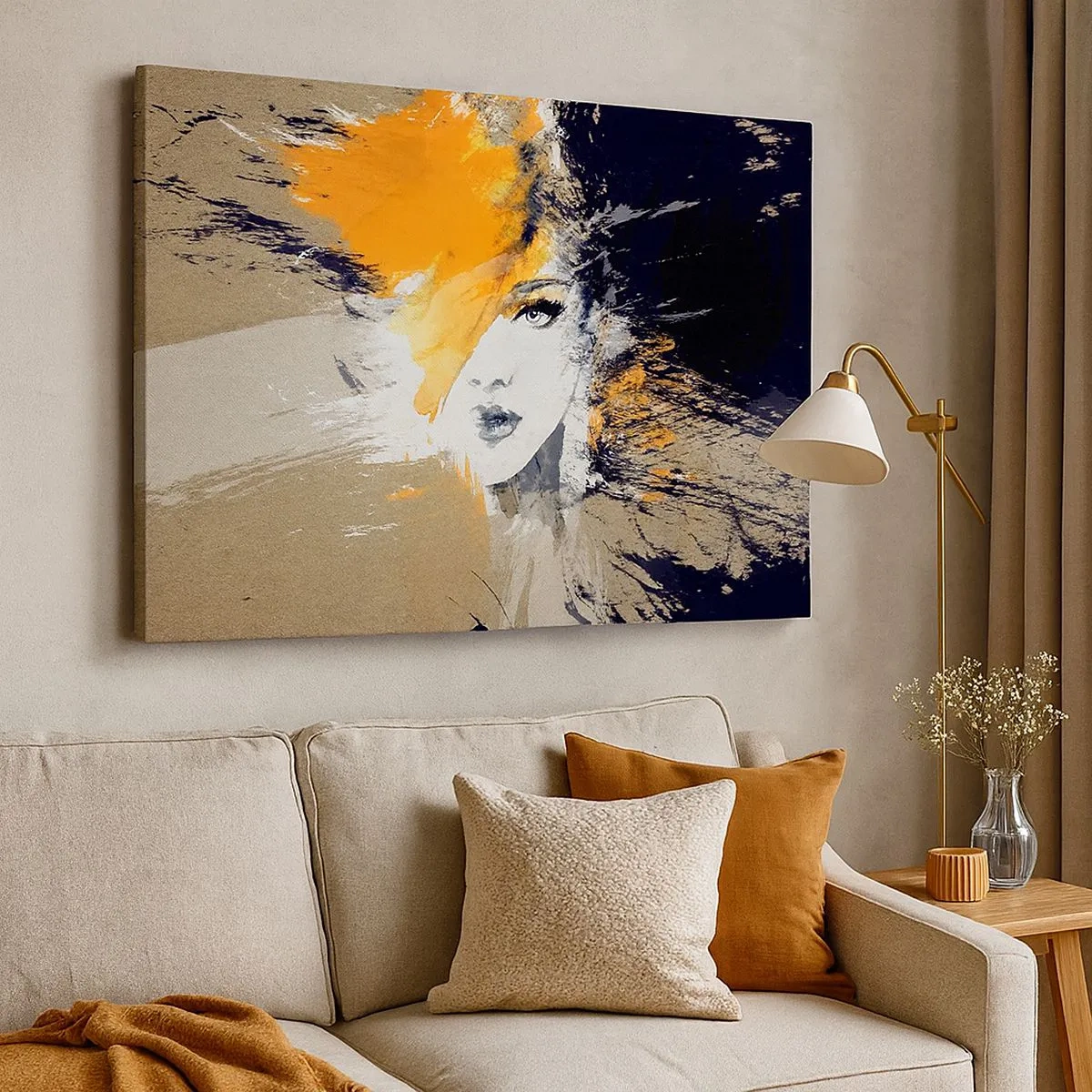 Tablou pe pânză Canvas - Portret abstract al unei femei cu culori intense - 70x50cm - Și se face lumină - Decorațiune modernă pentru perete pentru living și dormitor ARTTOR