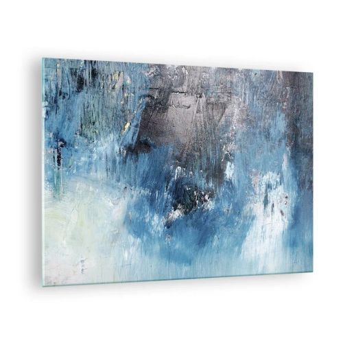 Tablou pe sticlă - Compoziție abstractă în nuanțe de albastru - 70x50cm - Rapsodie albastră - Decorațiune modernă pentru perete pentru living și dormitor ARTTOR