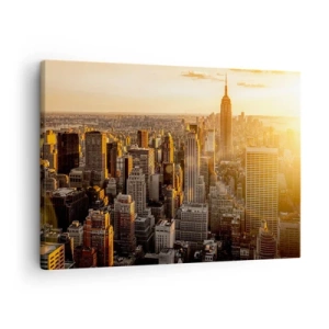 Tablou pe pânză Canvas - Orizontul orașului New York la apus, cu vedere la Empire State Building - 70x50cm - Crescând la soare - Decorațiune modernă pentru perete pentru living și dormitor ARTTOR