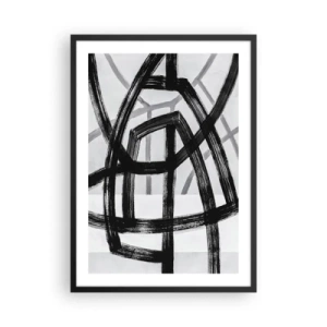 Poster în ramă neagră - Linii negre geometrice pe un fundal deschis într-o compoziție abstractă - 50x70cm - Construind adâncimea - Decorațiune modernă pentru perete pentru living și dormitor ARTTOR