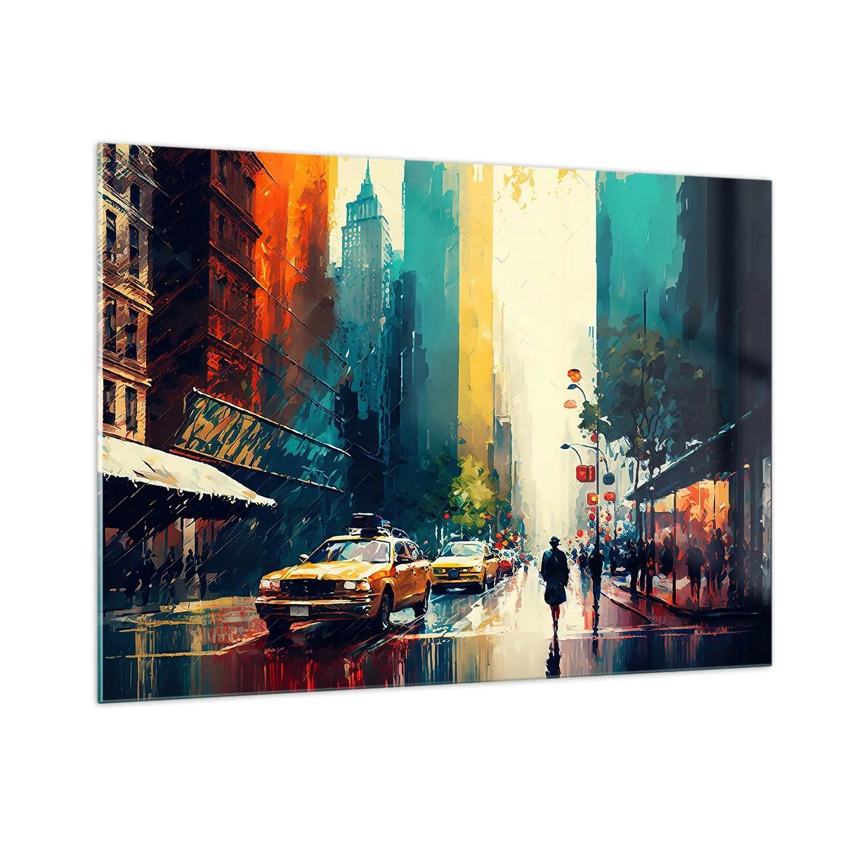 Tablou pe sticlă - New York - aici și ploaia este colorată - 100x70 cm