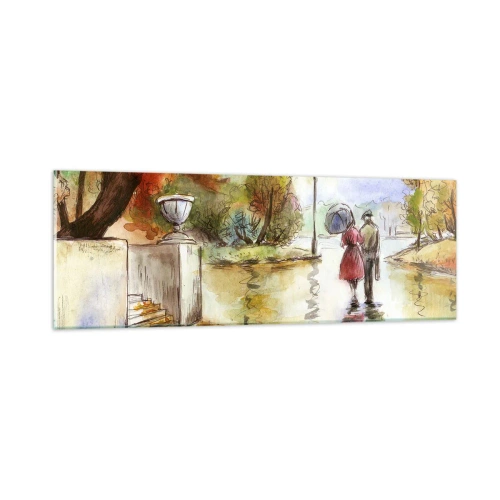 Tablou pe sticlă - Toamnă romantică în parc - 90x30 cm