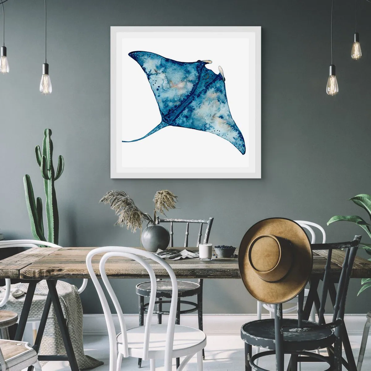 Poster în ramă albă - Viața în albastru - 60x60 cm