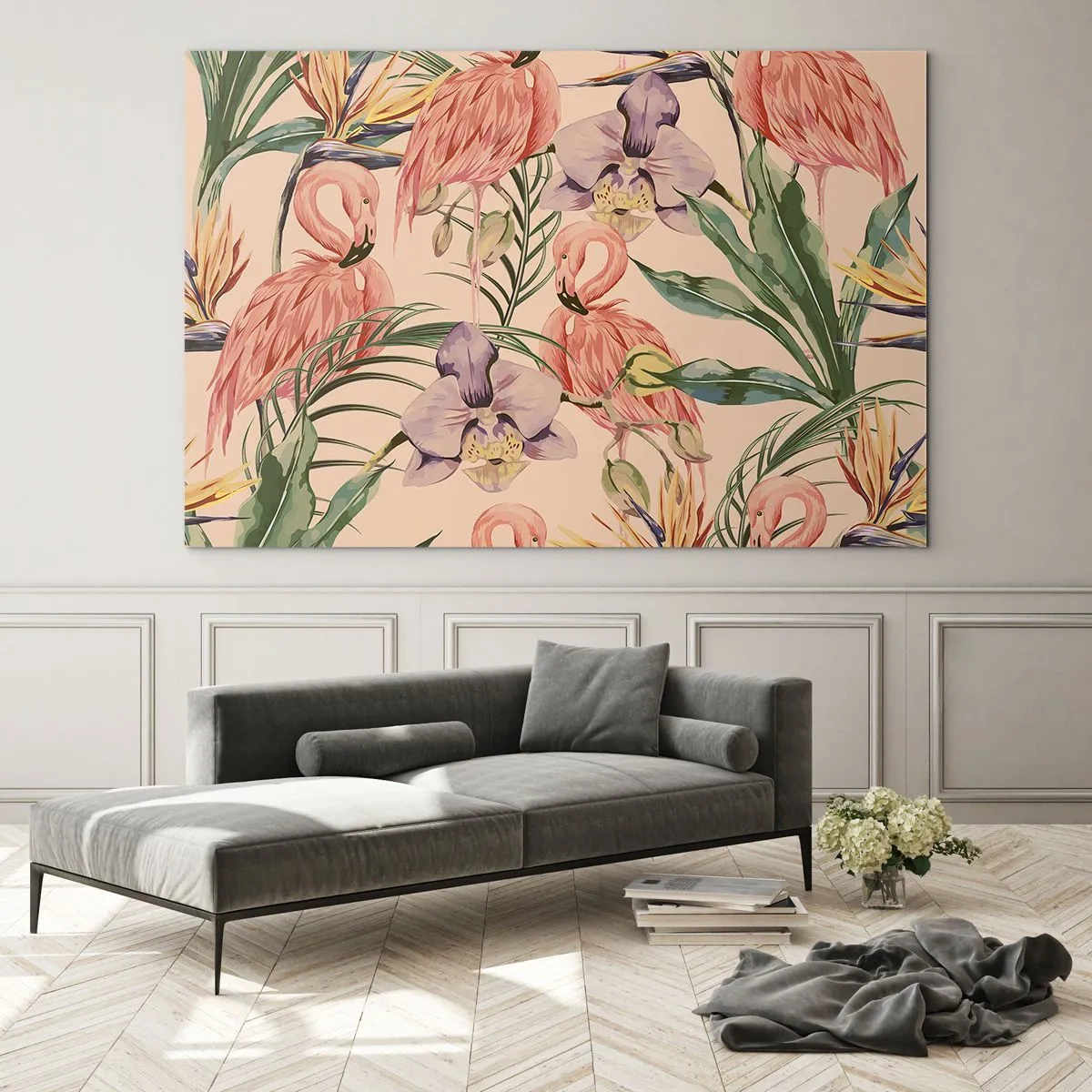 Tablou pe sticlă - Balet floral roz - 120x80 cm