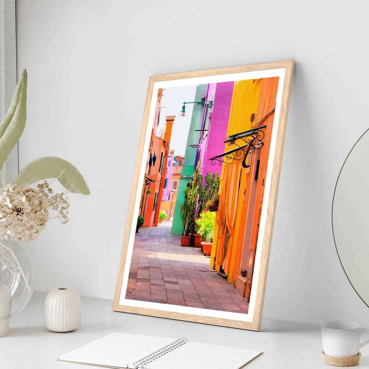 Poster în ramă de stejar deschis - Aleea curcubeului - 70x100 cm