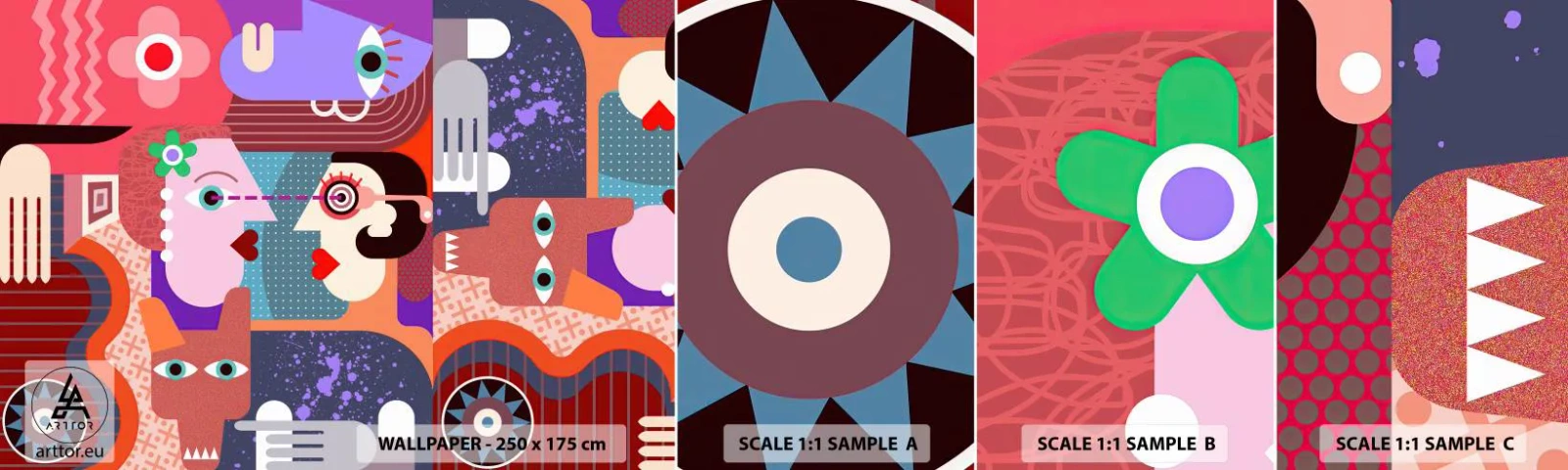 Mostră tapet autocolant Deluxe Sticker - Ochi în ochi - Abstracția, Bucată, Chipurile - 100x30 cm