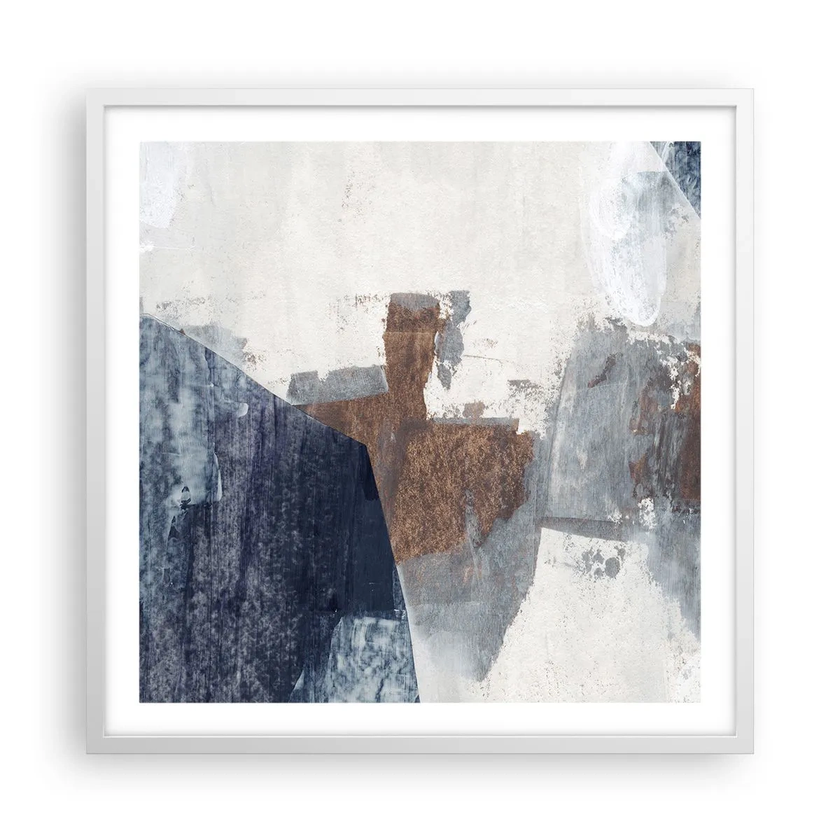 Poster în ramă albă - Forme albastre-maronii - 60x60 cm