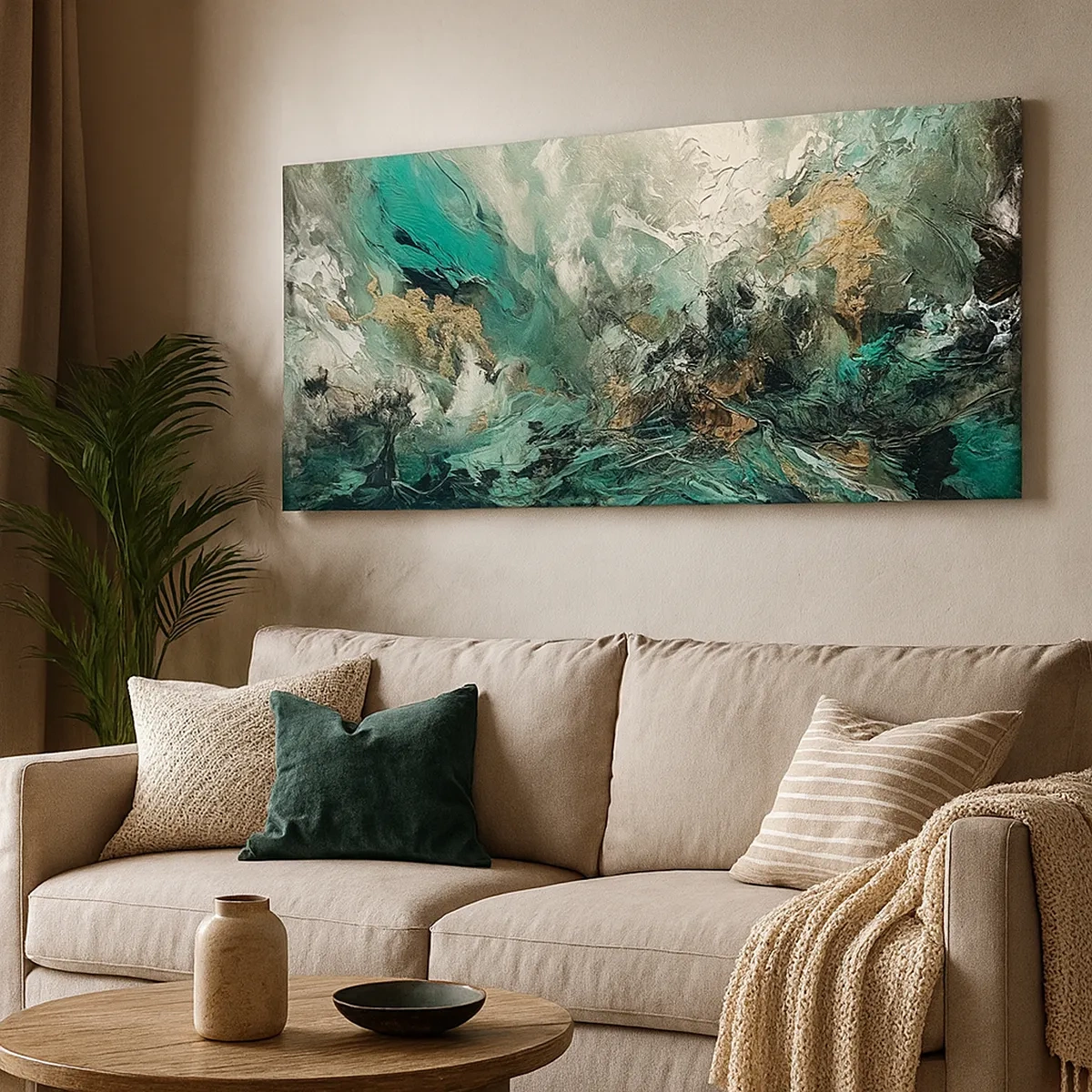 Tablou pe pânză - Fierbere negru-smarald - 30x30 cm