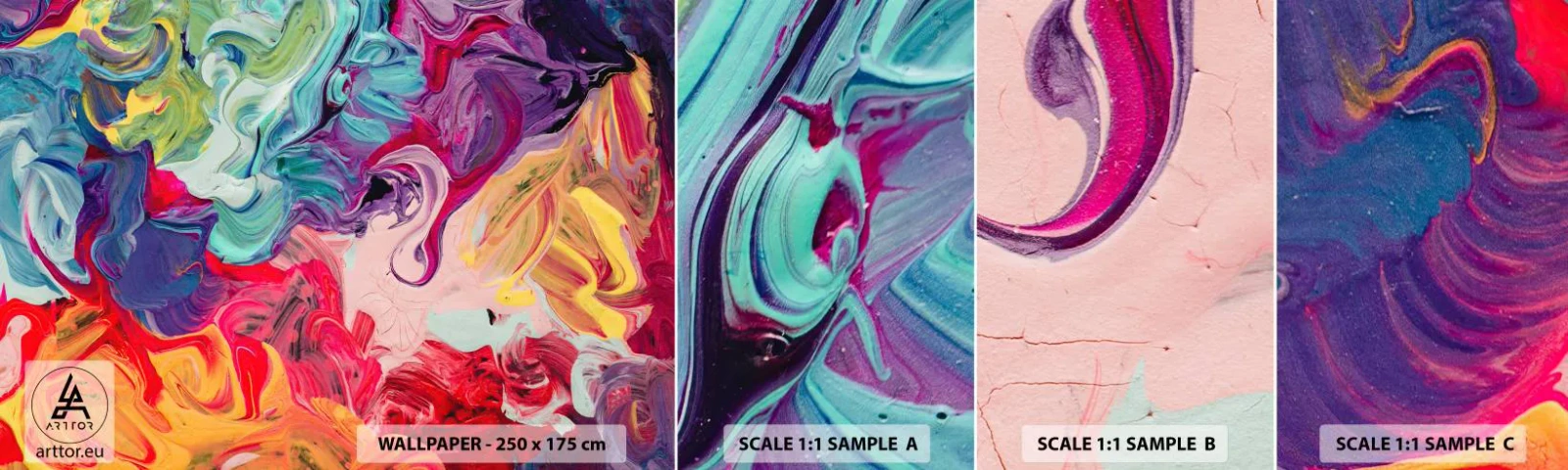 Mostră de Tapet Standard Eco - Nașterea culorii - Abstracția, Bucată, Model modern - 100x30 cm