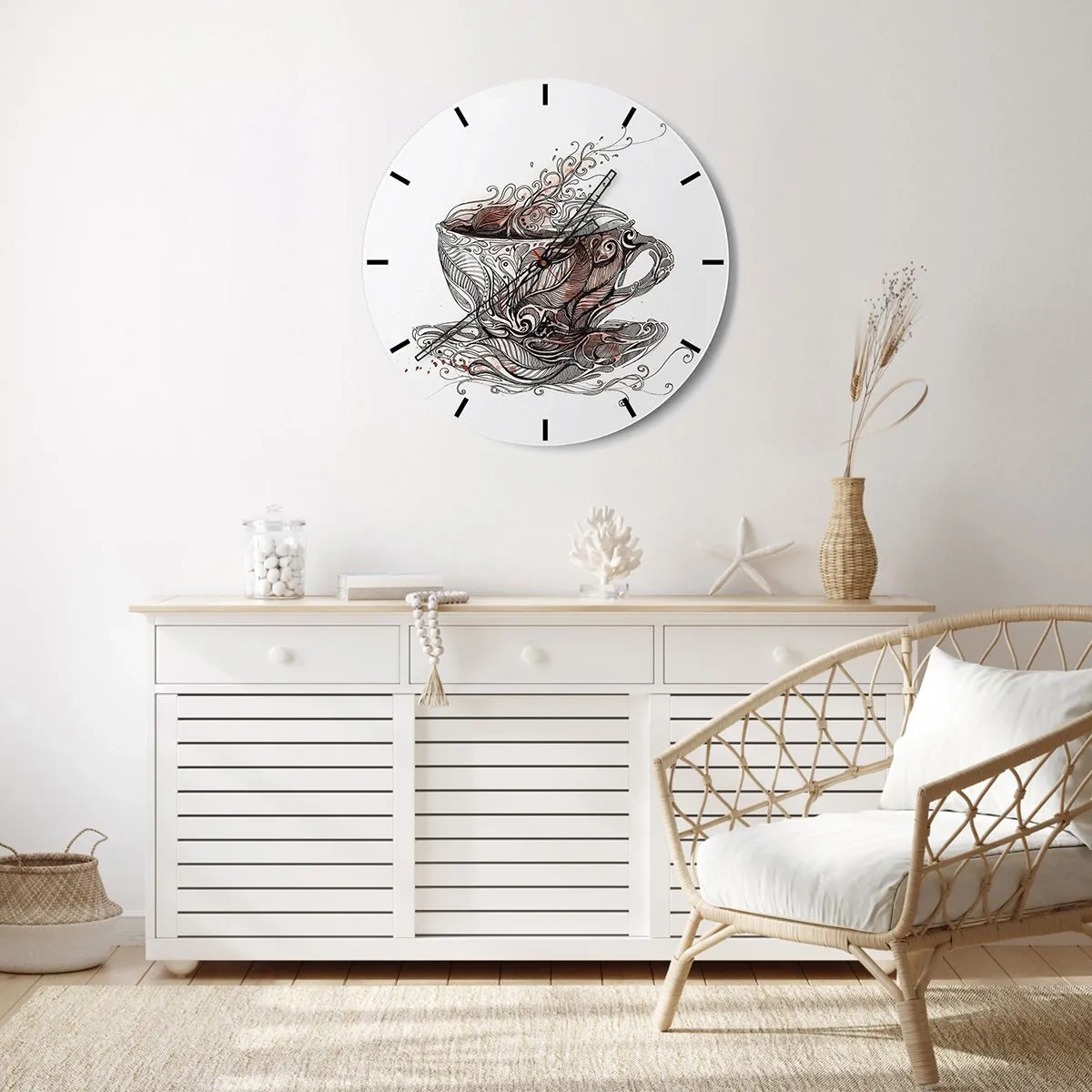 Ceas de perete - Ceas pe sticlă - O ceașcă de cafea cu un model artistic - 30x30cm - Ceaiul este bun pentru orice - Decorațiune modernă pentru perete pentru living, bucătărie și dormitor ARTTOR