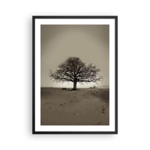 Poster în ramă neagră - Un copac singuratic într-un peisaj sepia gol - 50x70cm - De aici până în veșnicie - Decorațiune modernă pentru perete pentru living și dormitor ARTTOR