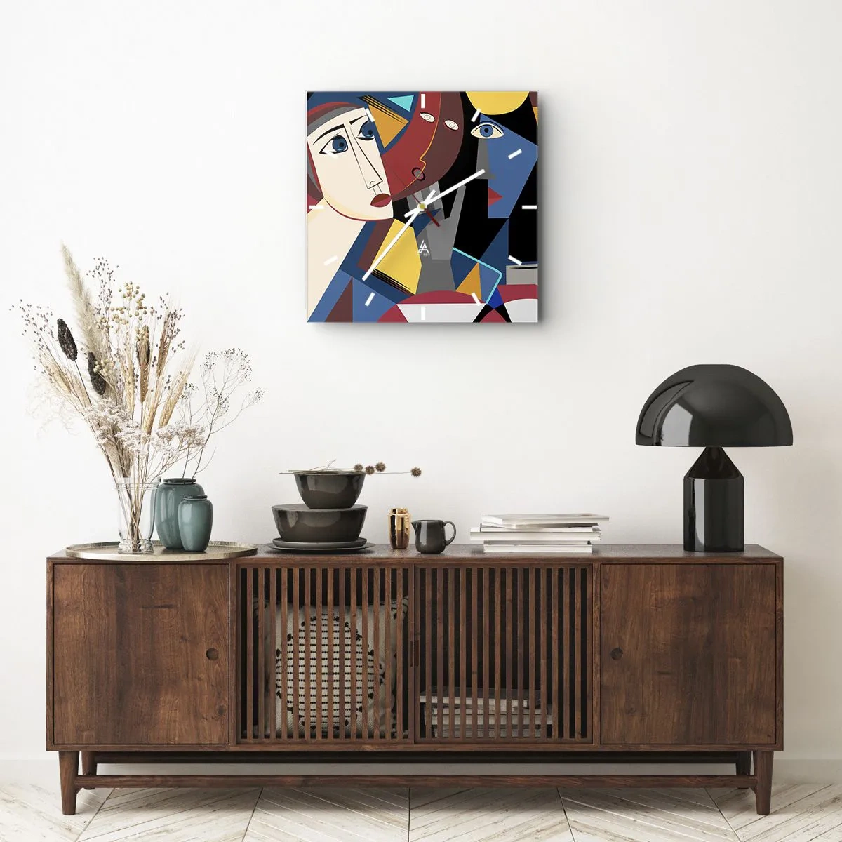Ceas de perete - Ceas pe sticlă - Discuția cubiștilor - 40x40 cm