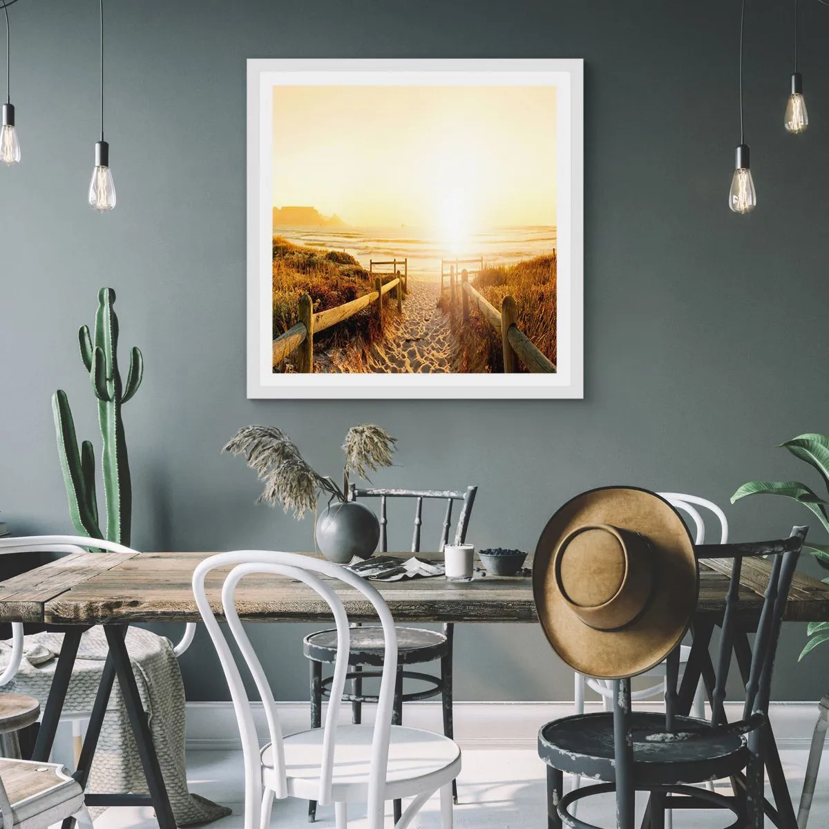 Poster în ramă albă - Prin dune spre soare - 30x30 cm