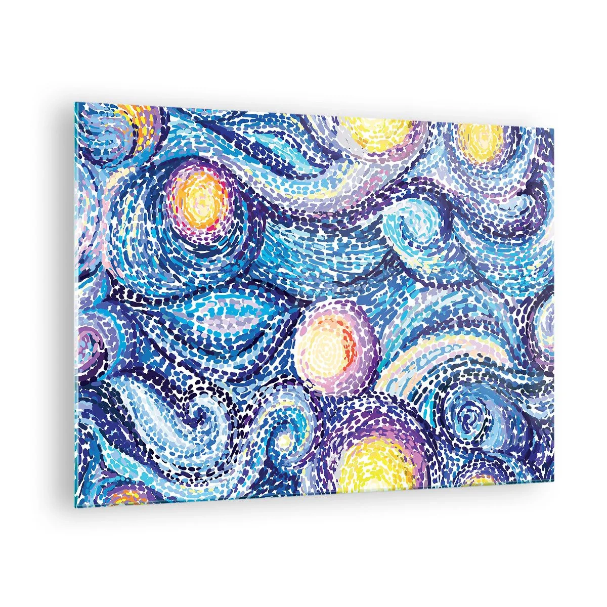 Tablou pe sticlă - O interpretare abstractă a Nopții Înstelate în culori intense - 70x50cm - Dintr-un tablou de van Gogh - Decorațiune modernă pentru perete pentru living și dormitor ARTTOR