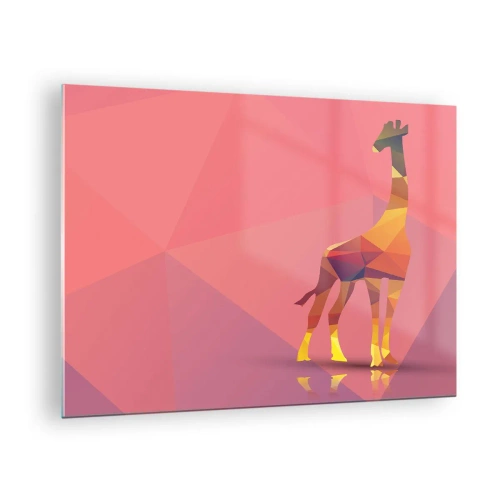 Tablou pe sticlă - Girafă geometrică pe un fundal pastel - 70x50cm - În culorile savanei - Decorațiune modernă pentru perete pentru living și dormitor ARTTOR