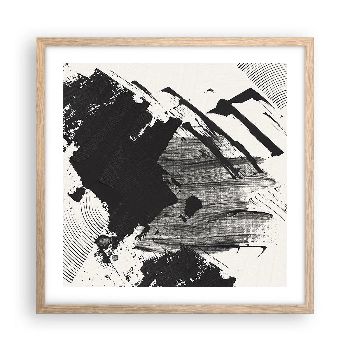 Poster în ramă de stejar deschis - Abstracție - expresie de negru - 50x50 cm