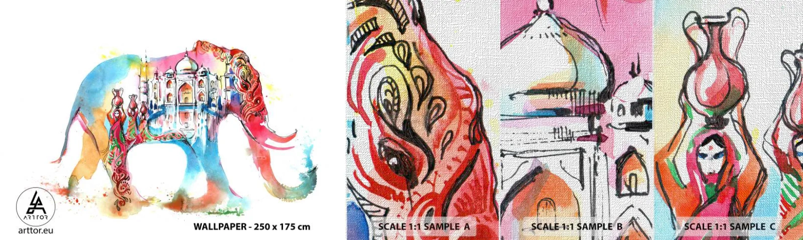 Mostră tapet Premium Canvas - India - aura iubirii - Abstracția, Elefant, India - 100x30 cm