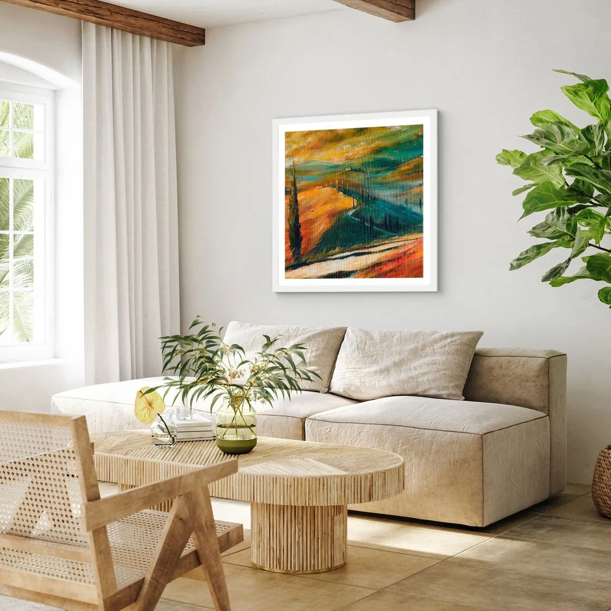 Poster în ramă albă - Peisaj toscan - 60x60 cm