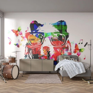 Tapet Standard Eco - Îmi place ursul! - Abstracția, Urs, Ochelari - 250x175 cm