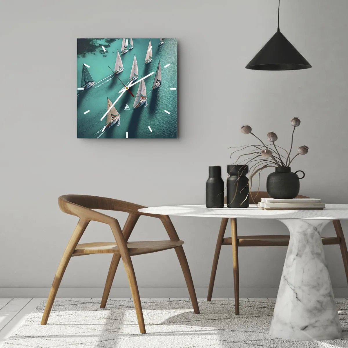 Ceas de perete - Ceas pe sticlă - Cursa cu vântul - 40x40 cm