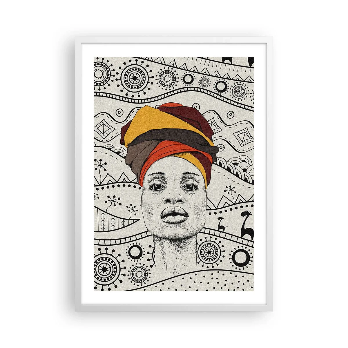 Poster în ramă albă - Portret african - 50x70 cm