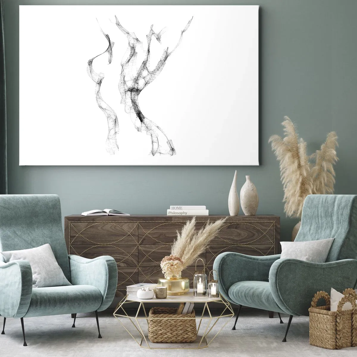 Tablou pe pânză Canvas - Linii delicate, abstracte, asemănătoare cu dâre de fum pe un fundal deschis - 70x50cm - Frumoasa și puternică - Decorațiune modernă pentru perete pentru living și dormitor ARTTOR