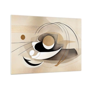 Tablou pe sticlă - Abstracție minimalistă în bej cu forme geometrice - 70x50cm - Compoziție - nucleu - Decorațiune modernă pentru perete pentru living și dormitor ARTTOR
