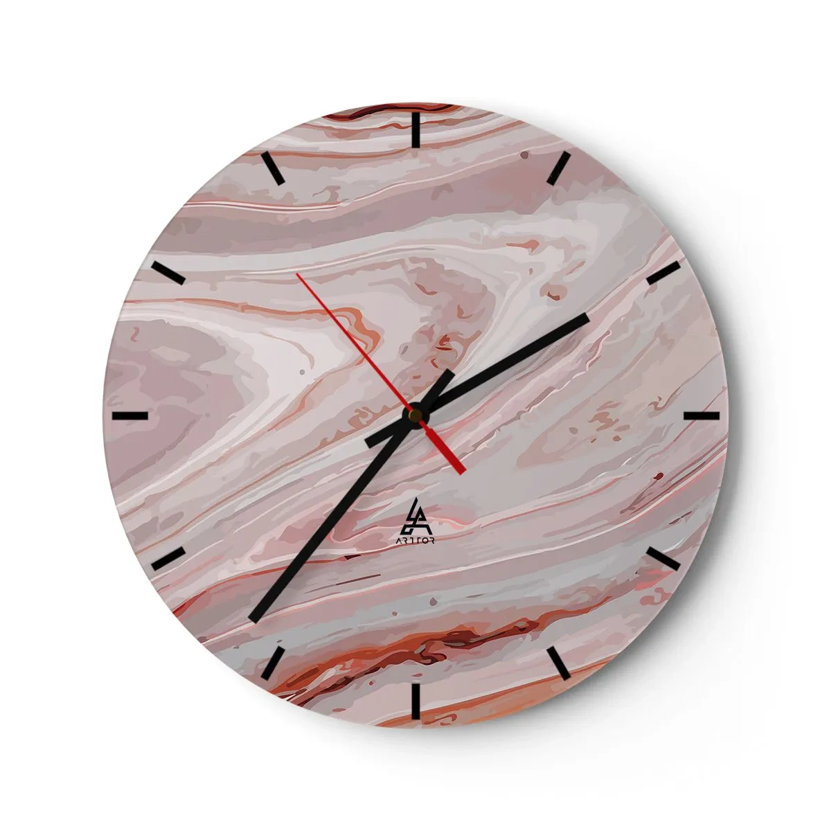 Ceas de perete - Ceas pe sticlă - Un model abstract asemănător marmurei în nuanțe de bej și roz. - 30x30cm - Roz lichid - Decorațiune modernă pentru perete pentru living, bucătărie și dormitor ARTTOR