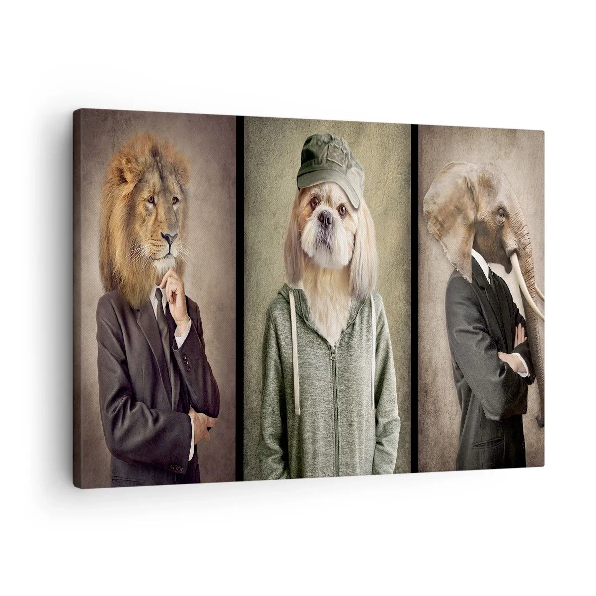 Tablou pe pânză Canvas - Portrete stilizate ale unui leu, unui câine și unui elefant în haine elegante - 70x50cm - Be cool - Decorațiune modernă pentru perete pentru living și dormitor ARTTOR