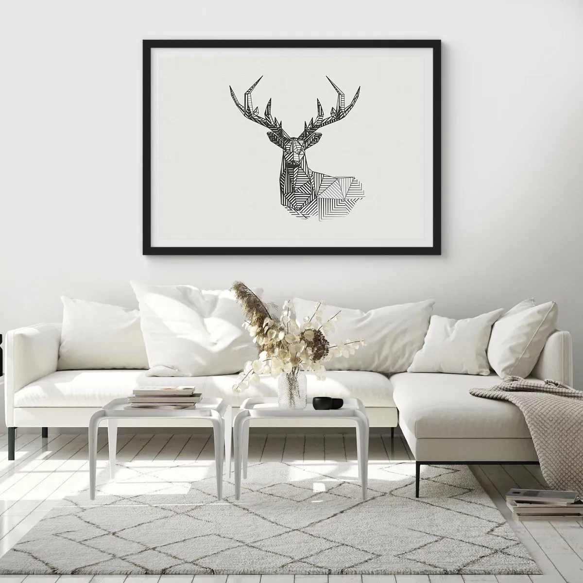 Poster în ramă neagră - Cerb în stil cubist - 91x61 cm