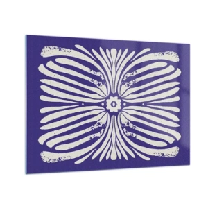 Tablou pe sticlă - Model etnic simetric pe fundal violet - 70x50cm - Inspirații etnice - Decorațiune modernă pentru perete pentru living și dormitor ARTTOR