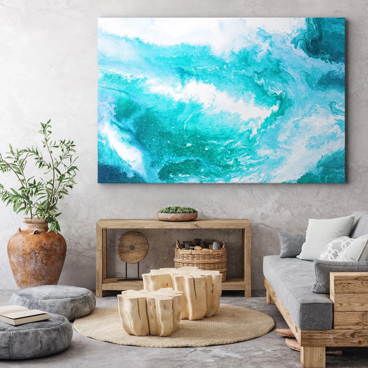 Tablou pe pânză Canvas - Vârtej abstract în nuanțe de albastru - 70x50cm - În nucleul elementului - Decorațiune modernă pentru perete pentru living și dormitor ARTTOR