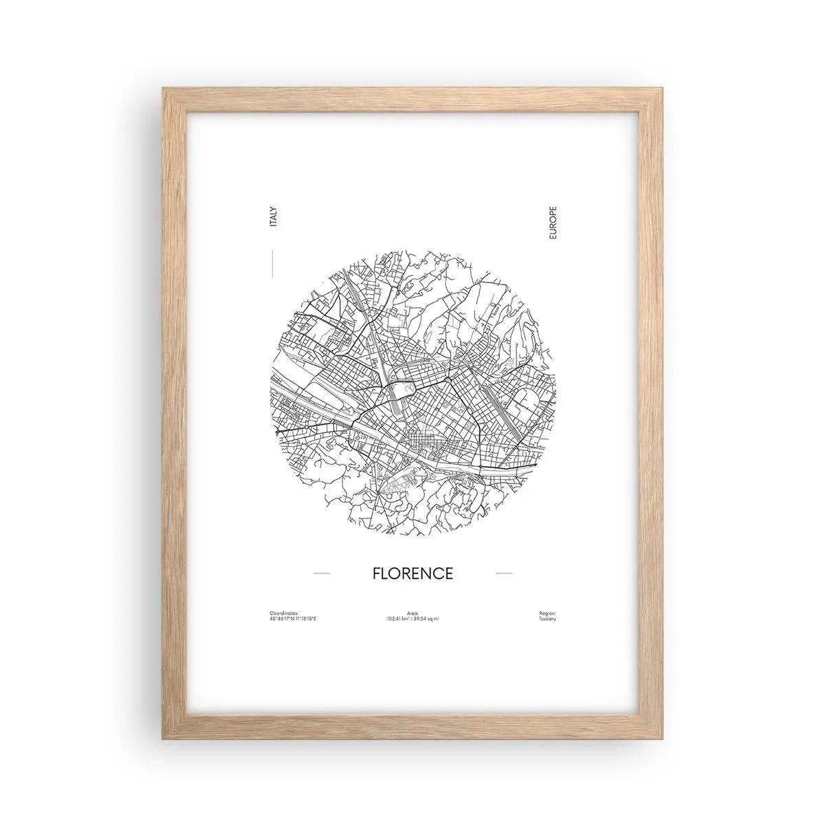 Poster în ramă de stejar deschis - Anatomia Florenței - 30x40 cm