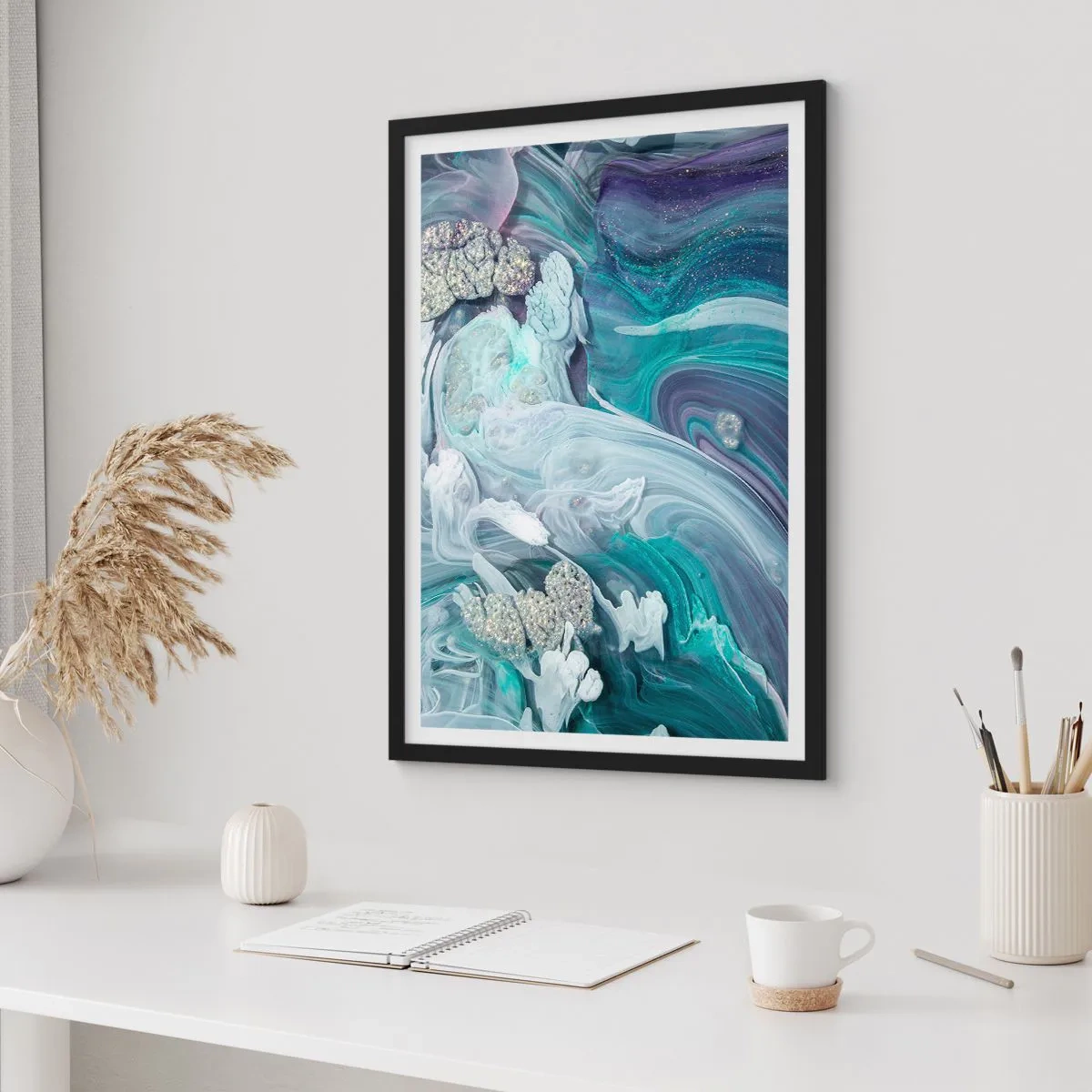 Poster în ramă neagră - Râuri de albastru - 61x91 cm
