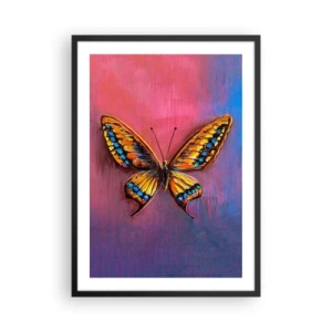Poster în ramă neagră - Un fluture colorat pe un fundal artistic cu culori intense. - 50x70cm - O bijuterie a naturii - Decorațiune modernă pentru perete pentru living și dormitor ARTTOR