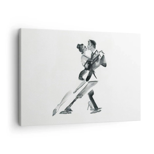 Tablou pe pânză Canvas - O ilustrație subtilă a unui cuplu dansând într-un stil monocromatic. - 70x50cm - Într-un ritm - Decorațiune modernă pentru perete pentru living și dormitor ARTTOR