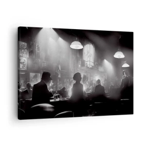 Tablou pe pânză Canvas - Scenă de club de noapte cu jazz alb-negru - 70x50cm - În stil jazz - Decorațiune modernă pentru perete pentru living și dormitor ARTTOR